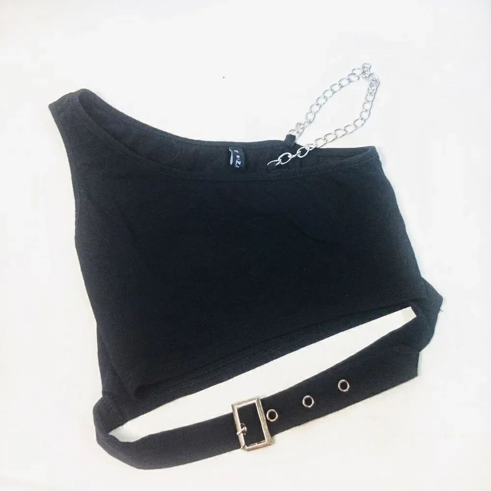 ZAFUL Black One Shoulder Chain Hollowed Out Tank Sz 6 - Picture 6 of 10